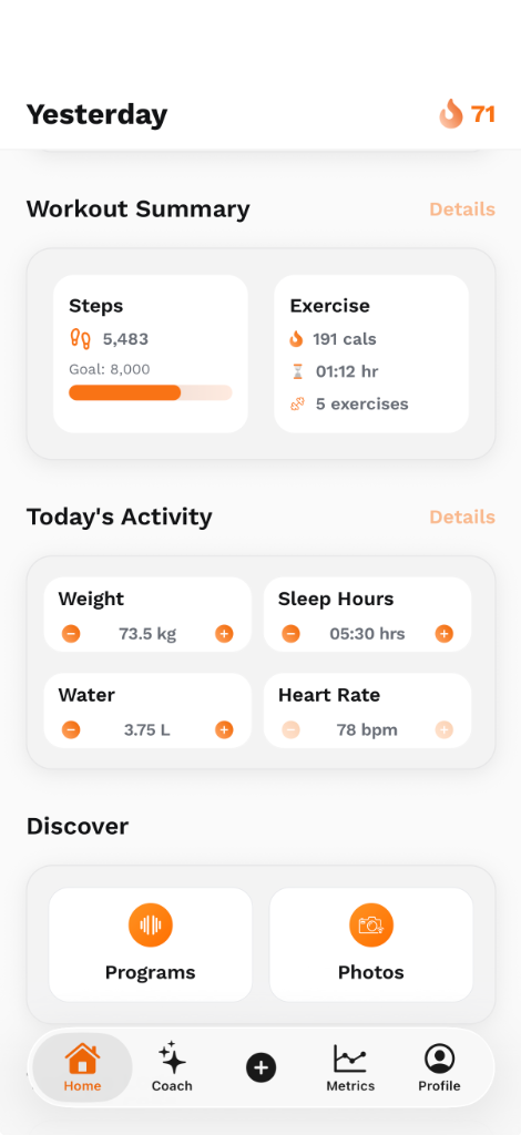 UltraFit360 Step Goal and Exercise Tracking