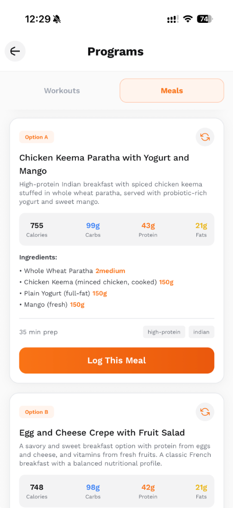 UltraFit360 Meal Plan Options