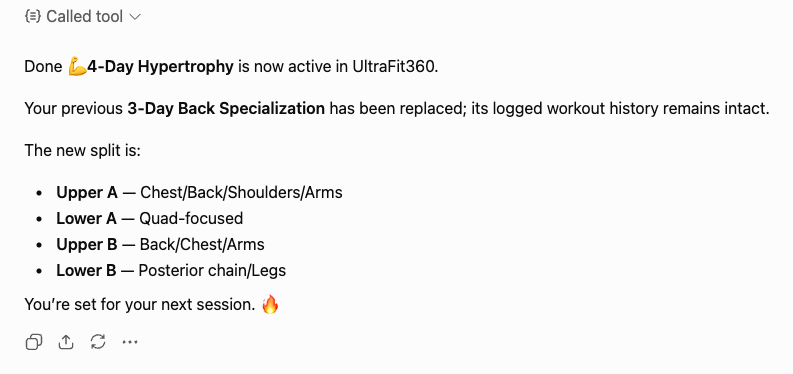 Confirmation that the new workout program was saved
