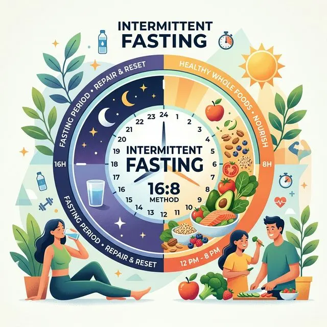 Clock and plate representing intermittent fasting for prediabetes