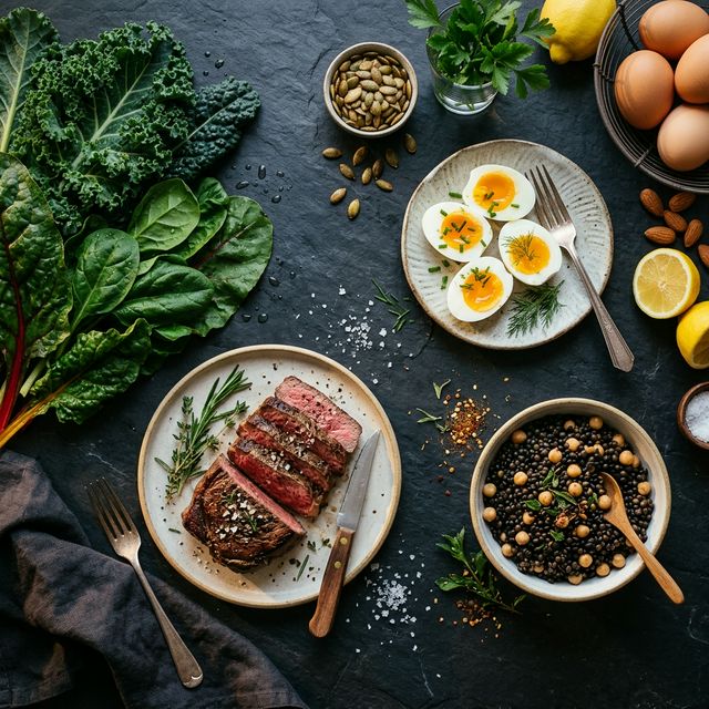 Iron and B12 rich foods flatlay