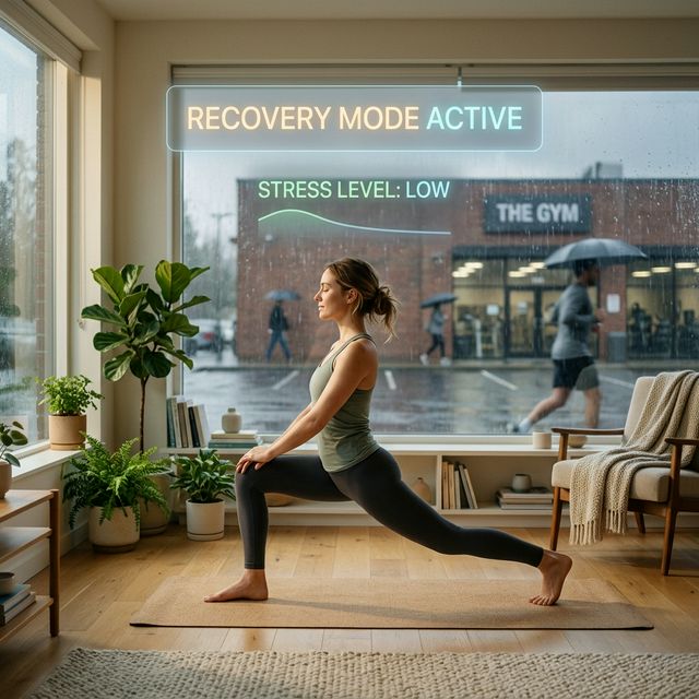 A person performing a peaceful mobility flow in a sunlit room