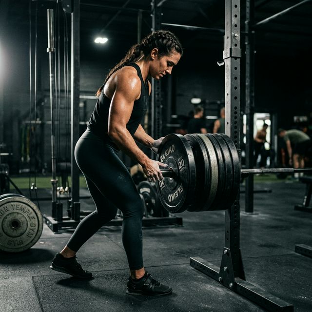 Athlete loading weight plates on barbell