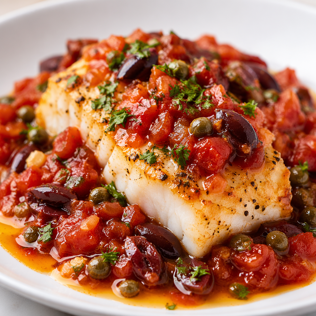 Baked Cod Puttanesca