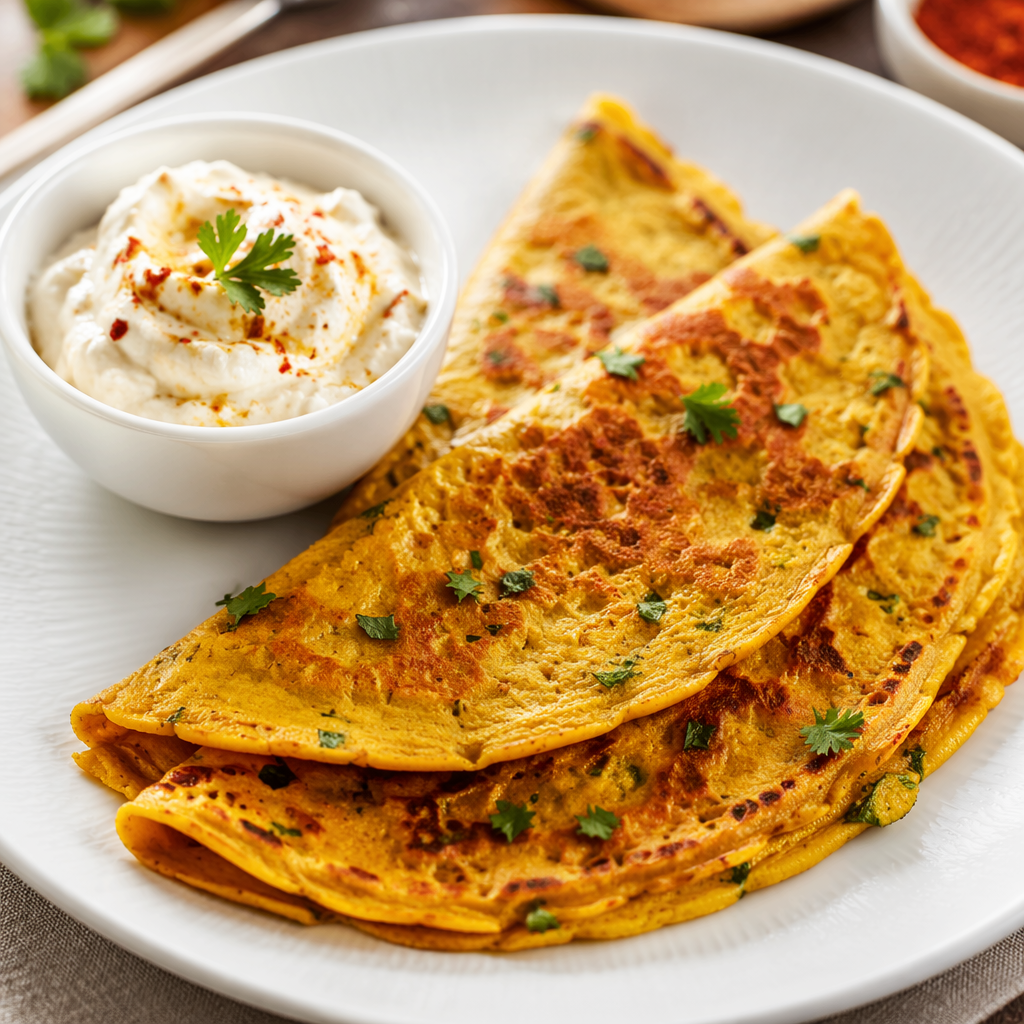 Besan Chilla with Hung Curd