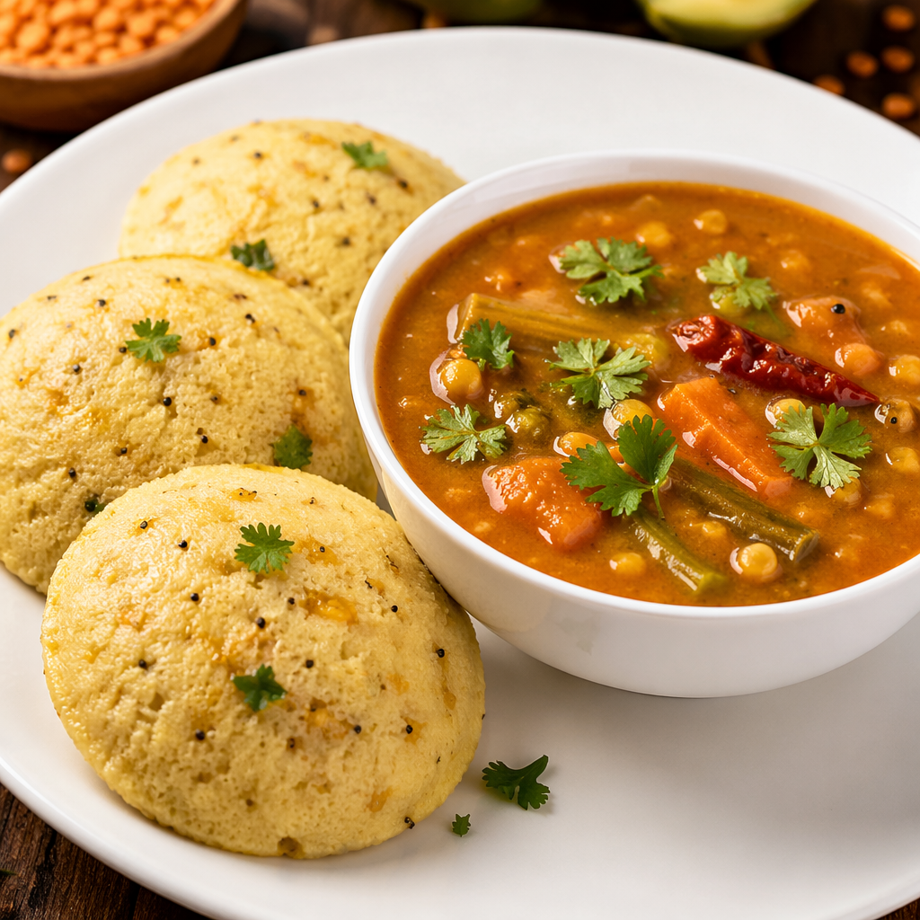 Dal Idli with Protein Sambar