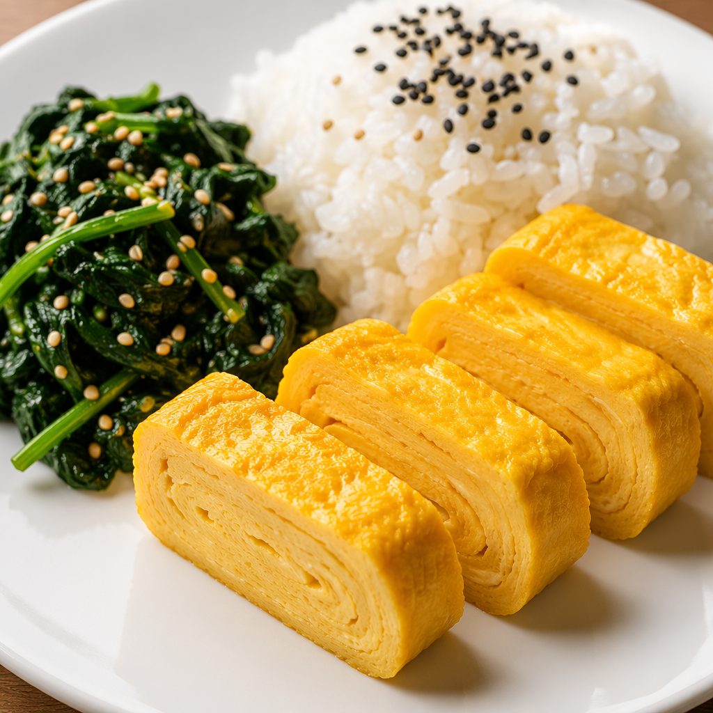 Tamagoyaki with Rice & Sesame Spinach