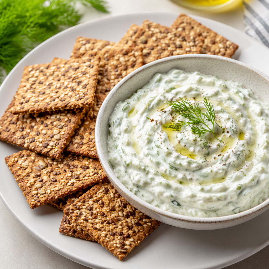 Greek Yogurt Tzatziki with Seed Crackers